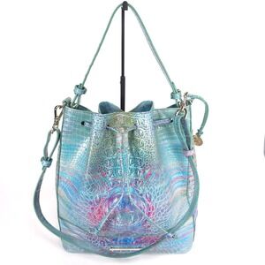 BRAHMIN Marlowe Blue Fin Melbourne GENUINE LEATHER Handbag Bucket Croc Multi